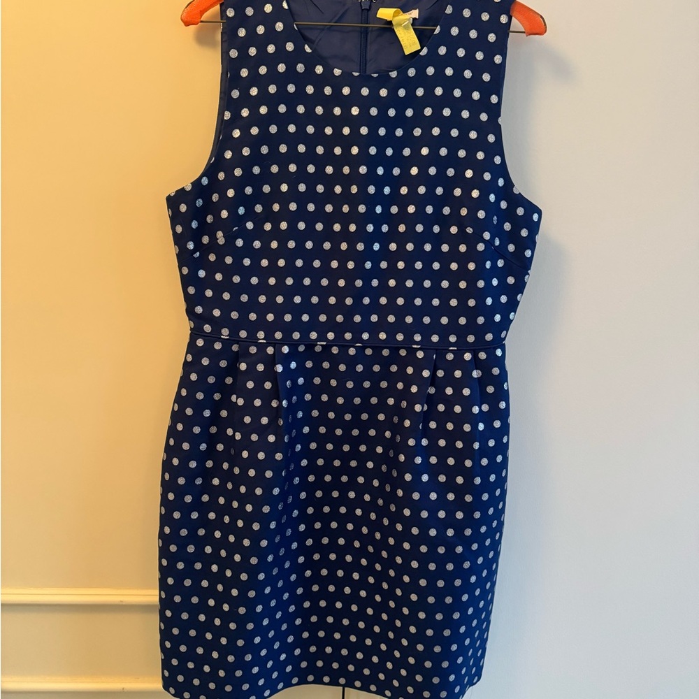 J. Crew Navy Dress with Silver Polka Dots